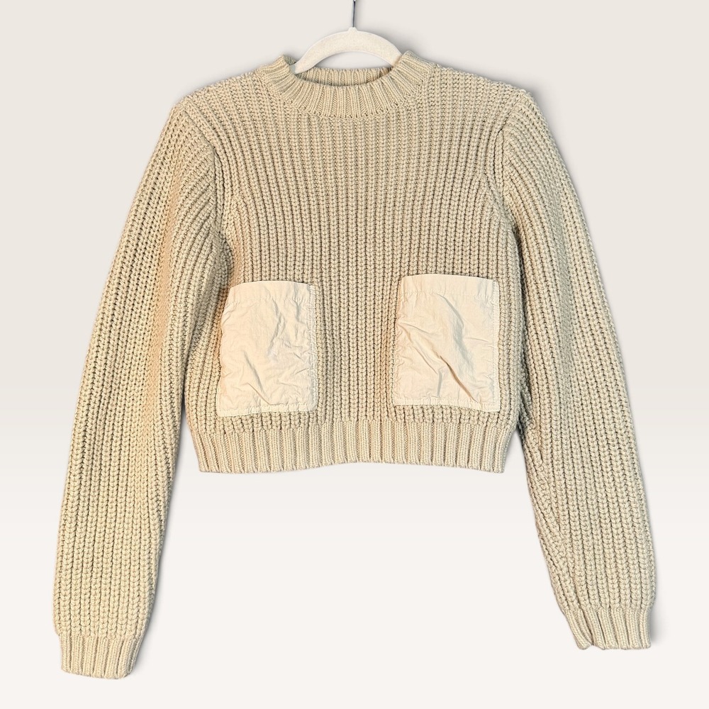 Zara Utility Ribbed Knit Cropped Pocket Sweater Sage Green Small EUC Gorpcore
